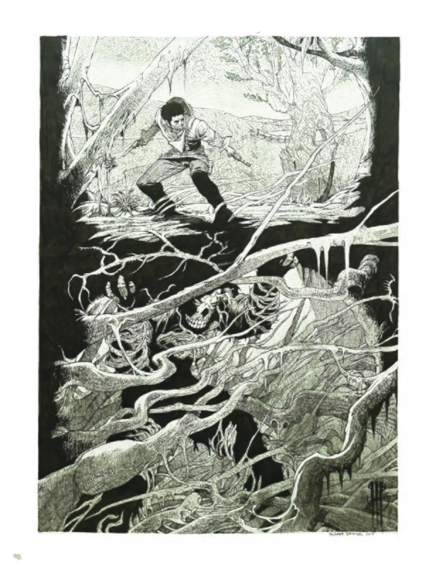 En vente - Philippe Bringel, Le monstre des marais - Illustration originale