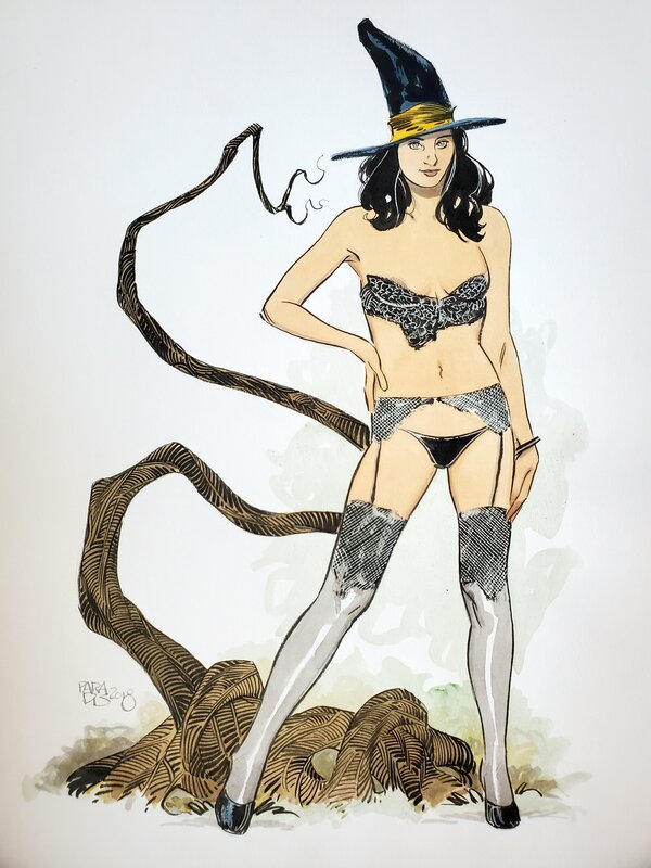 Louis Paradis, SEXY SORCIERE  illustration originale couleur - Illustration originale