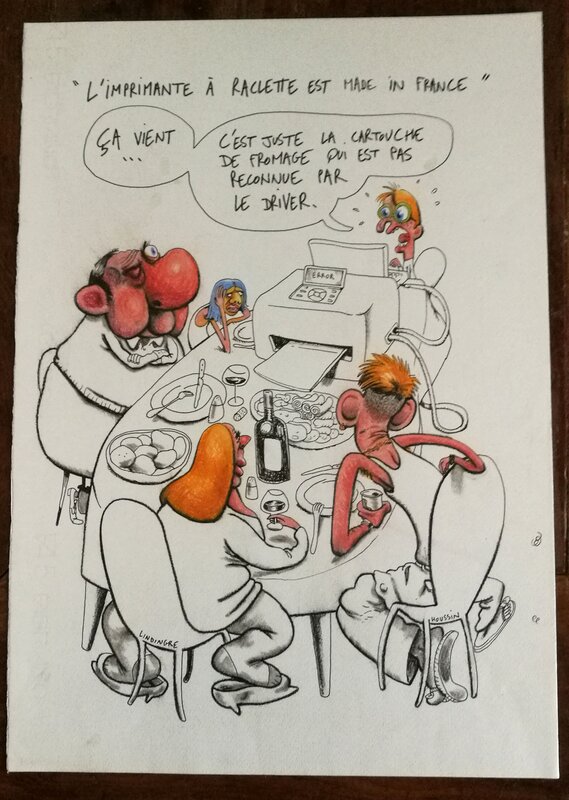 En vente - Laurent Houssin, L'imprimante à raclette - Illustration originale