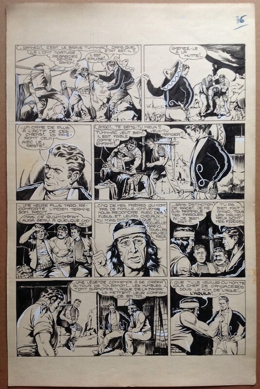 En vente - Rémy Bordelet, Rémy, Atelier Chott, Bordelet Rémy (RÉMY - Atelier Chott) Ramon le gaucho Planche Originale 36 Encre de Chine petit format Rancho année 50 - Planche originale