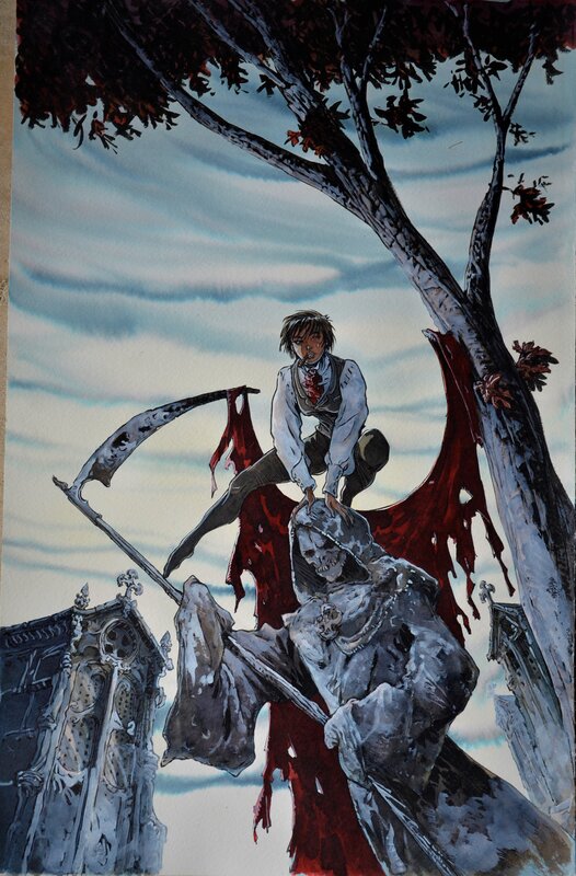 En vente - Tiburce Oger, Philippe Pelaez, Seconde version de la couverture du tome 2 de L'enfer pour aube - Planche originale