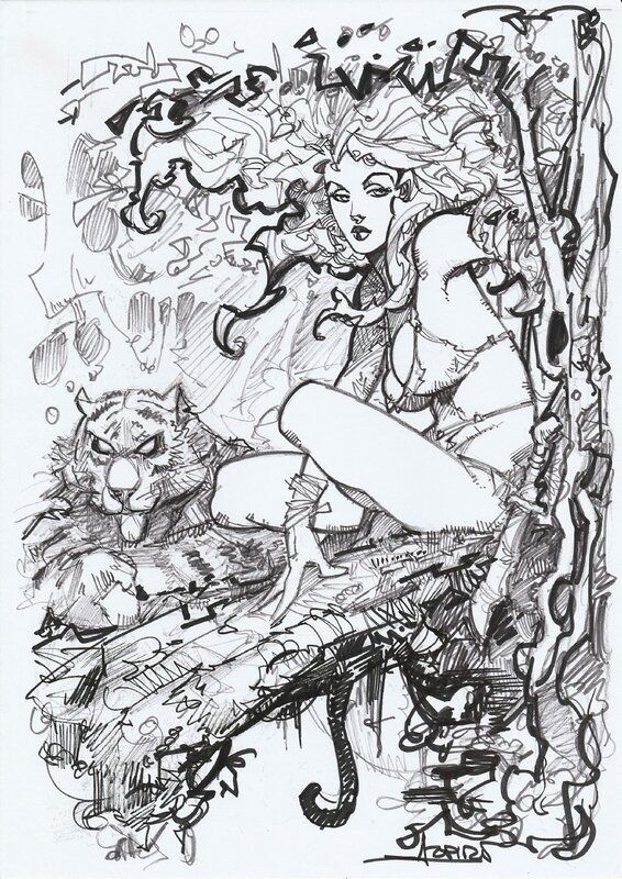 Fille de la jungle par Azpiri - Illustration originale