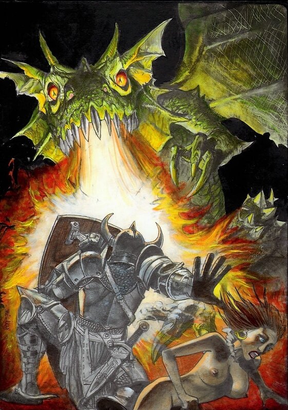 Simon Bisley, Le Chevalier et le Dragon - Original Illustration