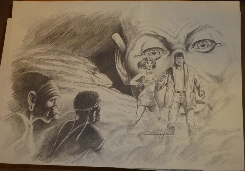 Coria, Bob Morane - Crayonné pour une jaquette - Bedephage - Illustration originale