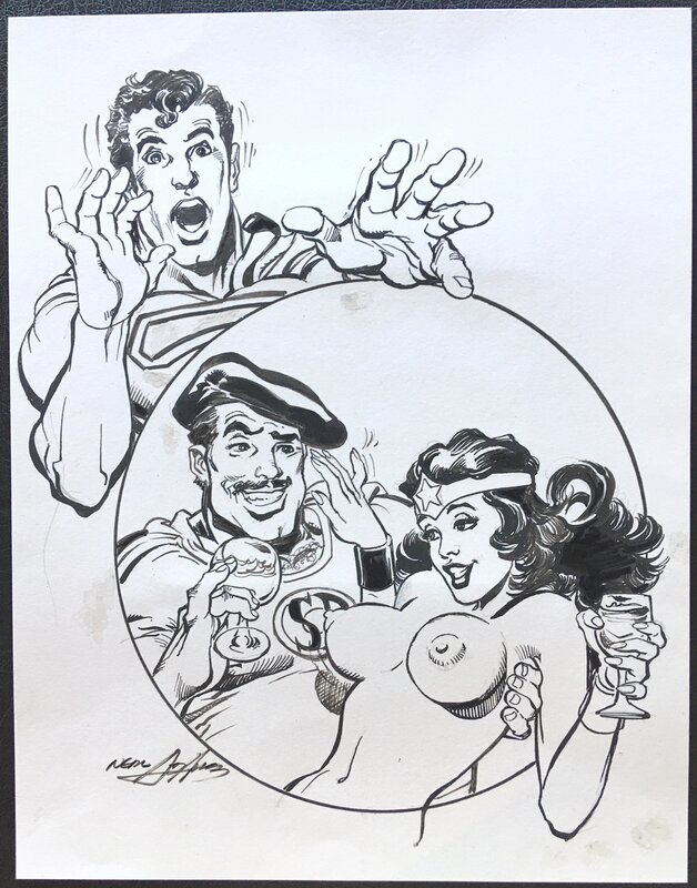 Neal Adams - Super Dupont & Wonder Woman (&Superman) - Illustration originale