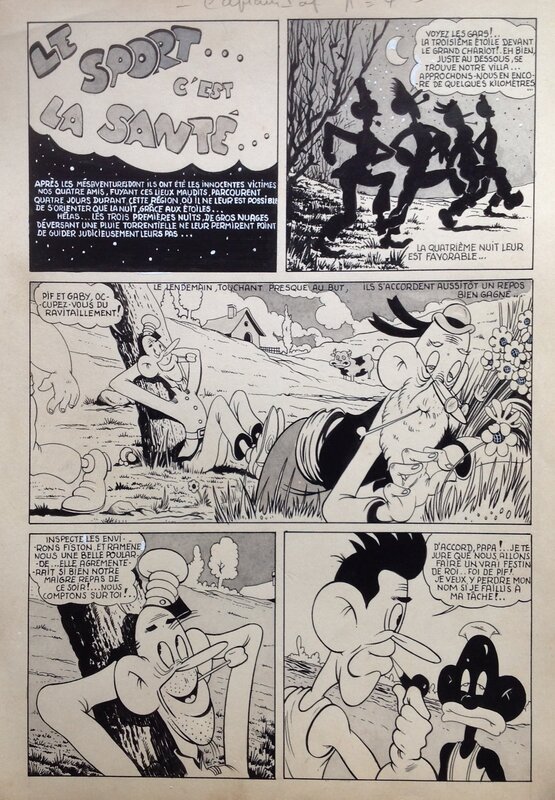 André Rey ( Atelier Chott ) Planche Originale 1 Cap' tain Paf 4 Sport santé - Humour Bd Rc 1952 Pierre Mouchot ( très Calvo ) - Comic Strip