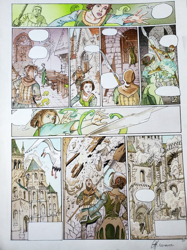 Christophe Carmona, LES AVENTURES D'ALINE T3 LES GARDIENS DU MONT SAINT-MICHEL couleur directe - Planche originale