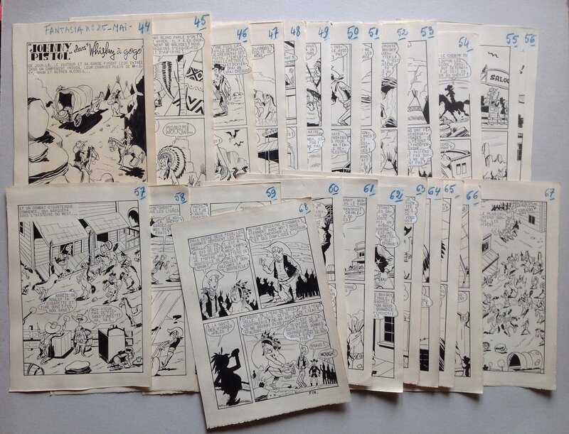 En vente - José Morante Zarco, Atelier Chott, Morante José ( Atelier Chott ) Johnny Pistol 25 Planche Originale épisode complet Fantasia 25 Western Bd 1959 S.E.R Petit Format - Planche originale