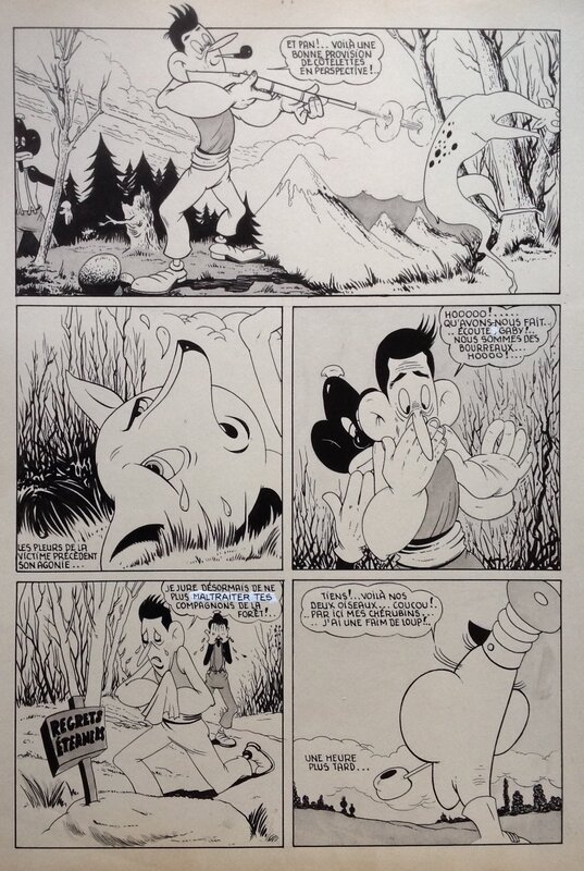 En vente - André Rey ( Atelier Chott ) Planche Originale 4 Cap' tain Paf 4 Sport santé - Humour Bd Rc 1952 Pierre Mouchot ( très Calvo ) - Planche originale