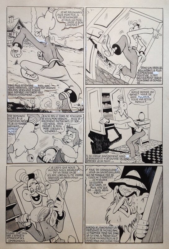 André Rey ( Atelier Chott ) Planche Originale 6 Cap' tain Paf 4 Sport santé - Humour Bd Rc 1952 Pierre Mouchot ( très Calvo ) - Comic Strip