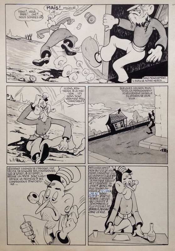 André Rey ( Atelier Chott ) Planche Originale 7 Cap' tain Paf 4 Sport santé - Humour Bd Rc 1952 Pierre Mouchot ( très Calvo ) - Planche originale