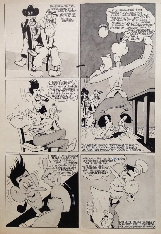 André Rey ( Atelier Chott ) Planche Originale 8 Cap' tain Paf 4 Sport santé - Humour Bd Rc 1952 Pierre Mouchot ( très Calvo ) - Comic Strip
