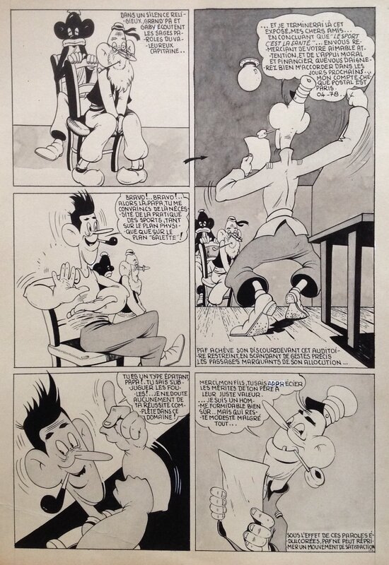 André Rey ( Atelier Chott ) Planche Originale 8 Cap' tain Paf 4 Sport santé - Humour Bd Rc 1952 Pierre Mouchot ( très Calvo ) - Planche originale