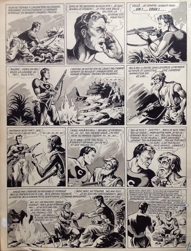 En vente - Maurice Besseyrias Big Bill Le Casseur Planche Originale 2 du BB 64 le Vieil homme prairie , Encre Lavis Atelier Chott 1952 Top - Planche originale