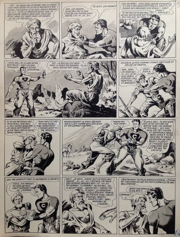 En vente - Maurice Besseyrias Big Bill Le Casseur Planche Originale 3 du BB 64 le Vieil homme prairie , Encre Lavis Atelier Chott 1952 Top - Planche originale