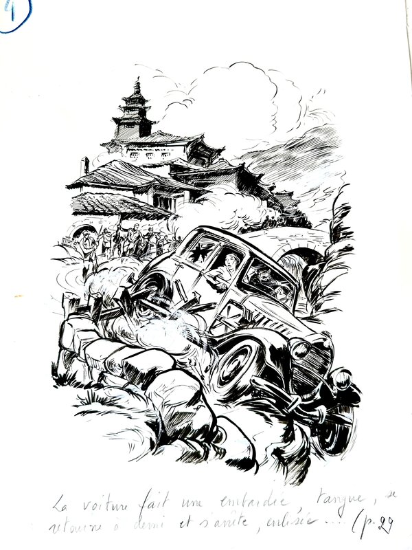 Pierre FORGET : signe de piste - illustration pour le roman les jumeaux de Pékin - Illustration originale