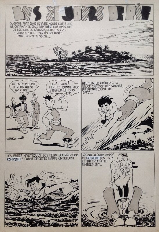 En vente - André Rey ( Atelier Chott ) Planche Originale 1 Cap' tain Paf 6 21 Jours de Pif - Humour Bd Rc 1952 Pierre Mouchot (très Calvo) - Planche originale
