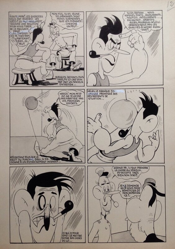 For sale - André Rey ( Atelier Chott ) Planche Originale 11 Cap' tain Paf 4 Sport santé - Humour Bd Rc 1952 Pierre Mouchot ( très Calvo ) - Comic Strip