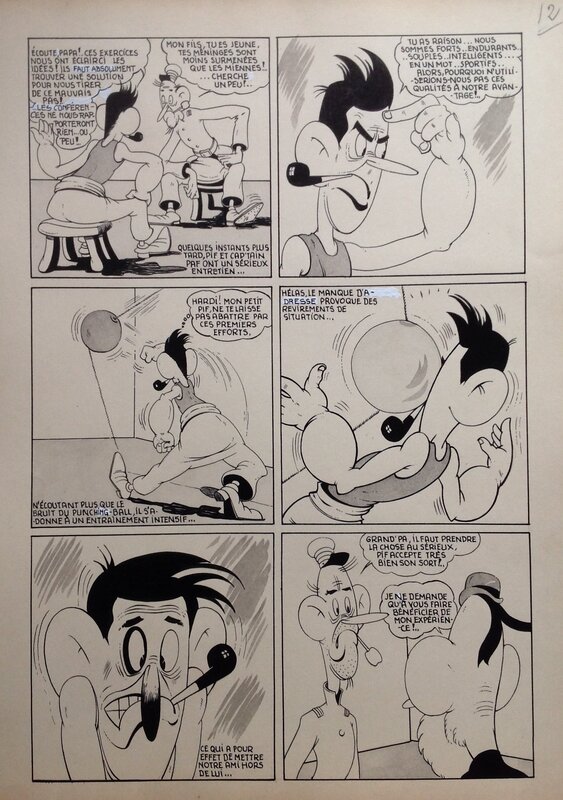 En vente - André Rey ( Atelier Chott ) Planche Originale 11 Cap' tain Paf 4 Sport santé - Humour Bd Rc 1952 Pierre Mouchot ( très Calvo ) - Planche originale