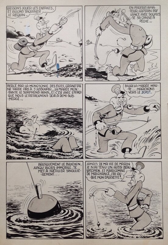 En vente - André Rey ( Atelier Chott ) Planche Originale 2 Cap' tain Paf 6 21 Jours de Pif - Humour Bd Rc 1952 Pierre Mouchot (très Calvo) - Planche originale