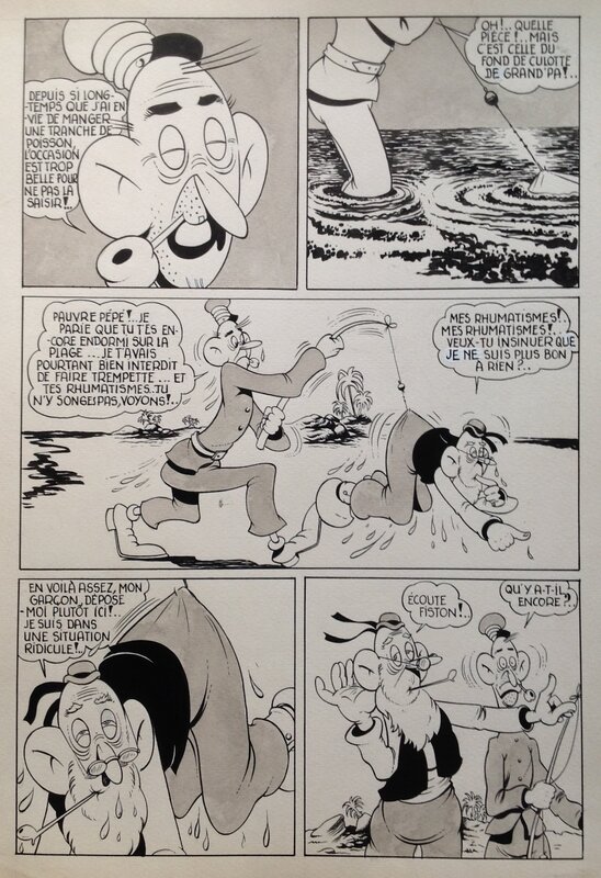 En vente - André Rey ( Atelier Chott ) Planche Originale 3 Cap' tain Paf 6 21 Jours de Pif - Humour Bd Rc 1952 Pierre Mouchot (très Calvo) - Planche originale