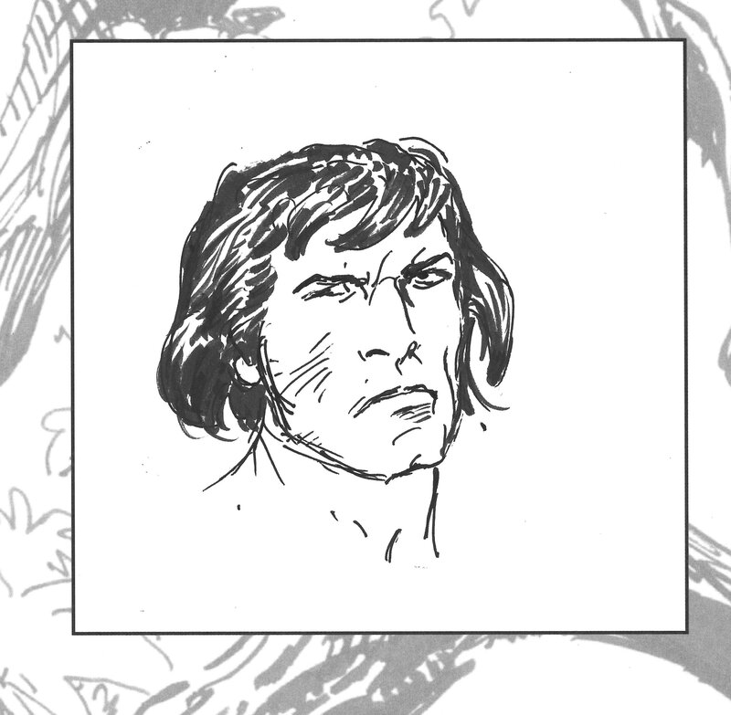Joe Kubert, Croquis de la tête de Tarzan dans le livre Artist's Edition Tarzan N°1 - Illustration originale