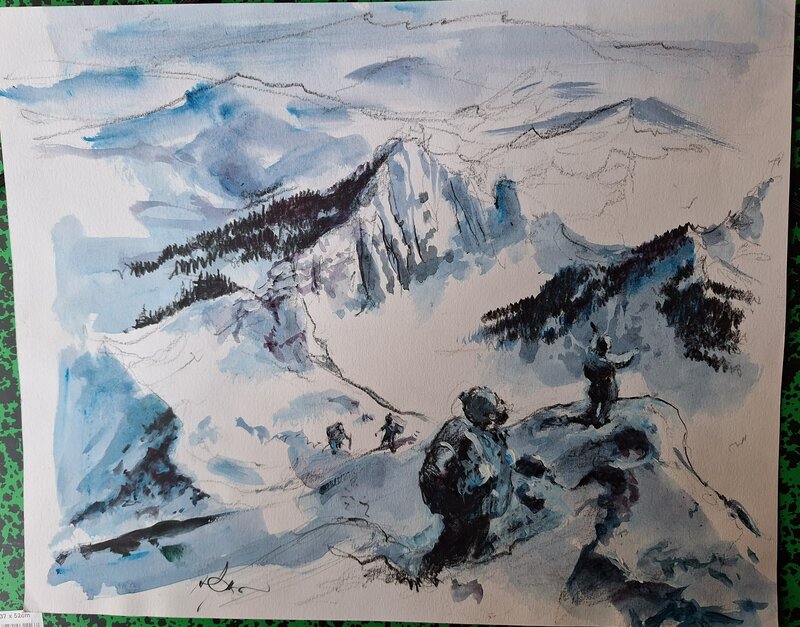 Scène de montagne par René Follet - Illustration originale