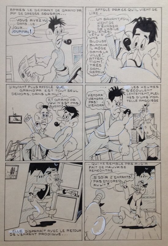 En vente - Lucien Carton, André Rey, Atelier Chott, Carton Lucien ( après Rey Atelier Chott ) Planche Originale 2 Cap' tain Paf 9 Roi du stade - Humour Bd Rc 1953 Pierre Mouchot - Planche originale