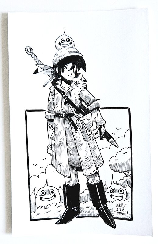 Dessin original de l'Inktober 2023 : Le Héros de Dragon Quest 8 par oTTami ! - Original Illustration
