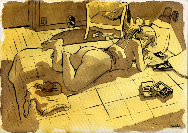 Nicoby, Lectrice fesses nues - Illustration originale