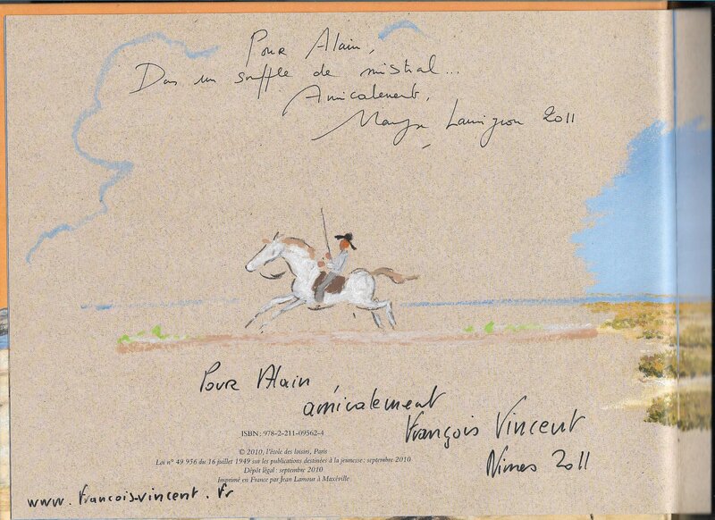 François Vincent, Maryse Lamigeon, Dédicace sur l'album Pierrot, gardian de Camargue - Dédicace