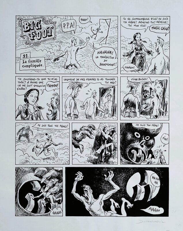 En vente - Nicolas Dumontheuil, Big Foot #2 pg 31 - La Famille Compliquée * Futuropolis - Planche originale