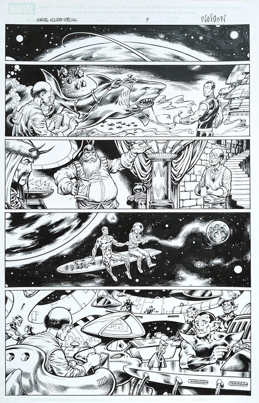 Mark Nelson, The Meaning of Christmas ft Silver Surfer, Sub-Mariner (Namor), Volstagg - Marvel Holiday Special - Planche originale