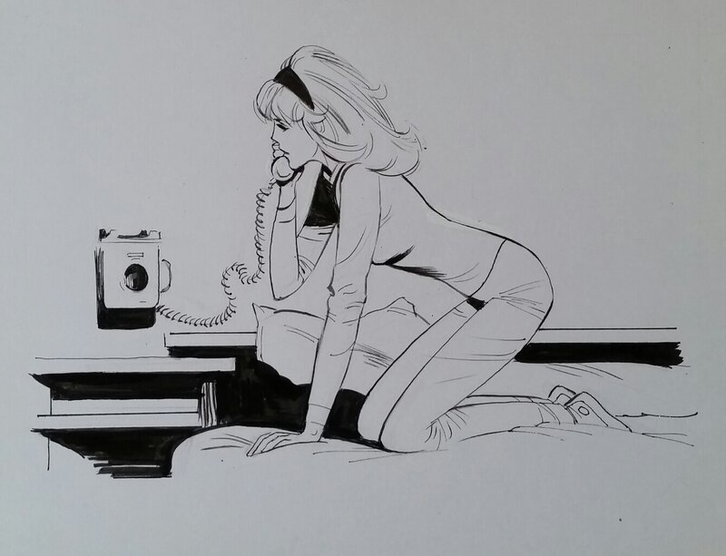 Jean Sidobre, Alice au téléphone rose. - Original Illustration