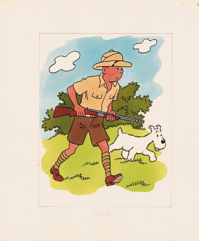 Tintin au Congo par Hergé - Illustration originale