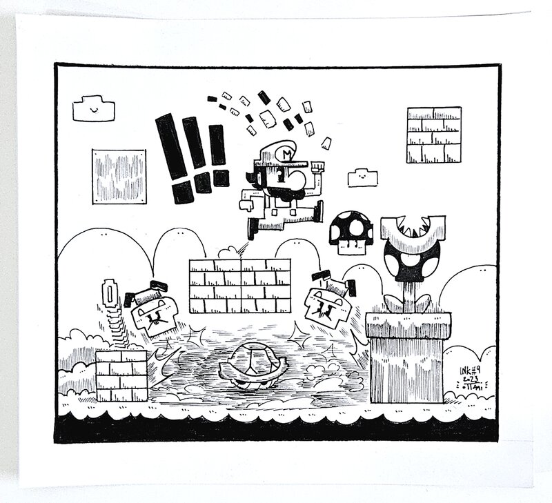 Dessin original de l'Inktober 2023 : Super Mario Bros par oTTami ! - Original Illustration