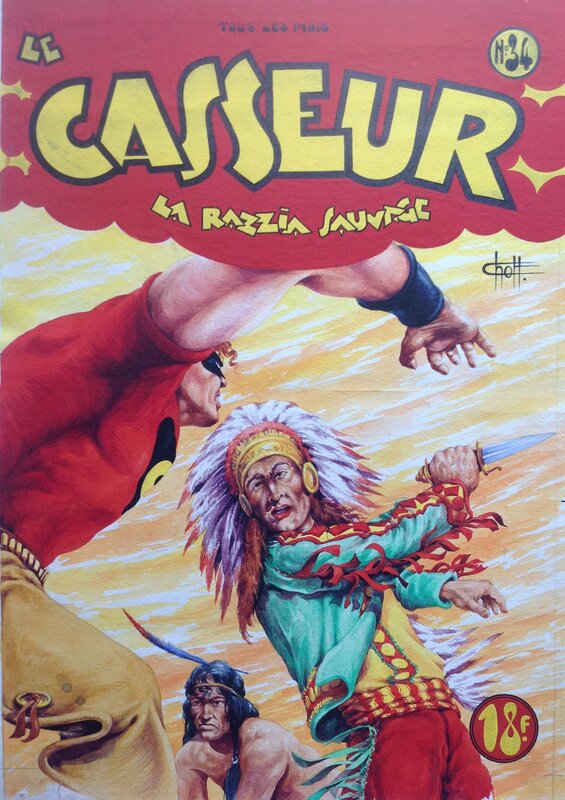 En vente - Chott Pierre Mouchot Big Bill Casseur 34 Razzia Sauvage indien Couverture Originale couleur directe Encre Gouache Aquarelle 1949 - Couverture originale