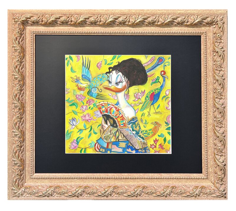 For sale - Tony Fernandez, Daisy Duck inspirée par 'La Femme à l'éventail' de Klimt - Original Illustration