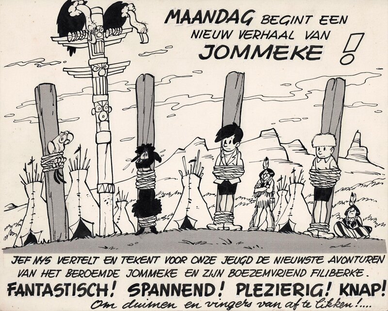 Jef Nys, Jommeke - aankondiging - In de Far West - Original Illustration