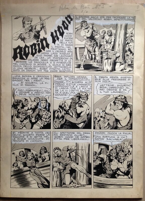 En vente - Charlas Bertrand (Atelier Chott) Robin des Bois 5 Le Chevalier Noir Planche Originale 1 Lavis & Encre de Chine 1948 - Planche originale