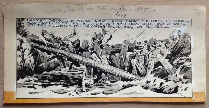 En vente - Charlas Bertrand (Atelier Chott) Robin des Bois 5 Le Chevalier Noir Planche Originale 11 Strip Lavis & Encre de Chine 1948 - Planche originale