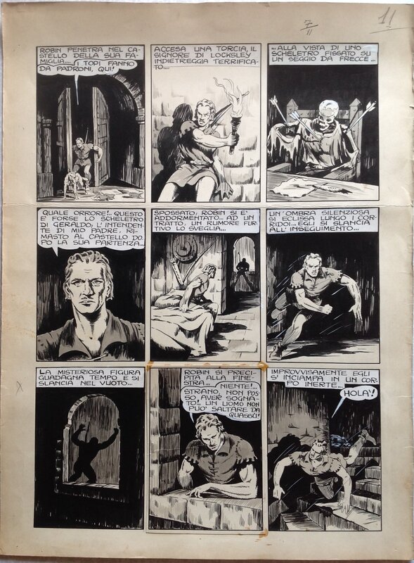Charlas Bertrand (Atelier Chott) Robin des Bois 7 Manoir de la Crainte Planche Originale 10 Lavis & Encre de Chine 1948 - Comic Strip