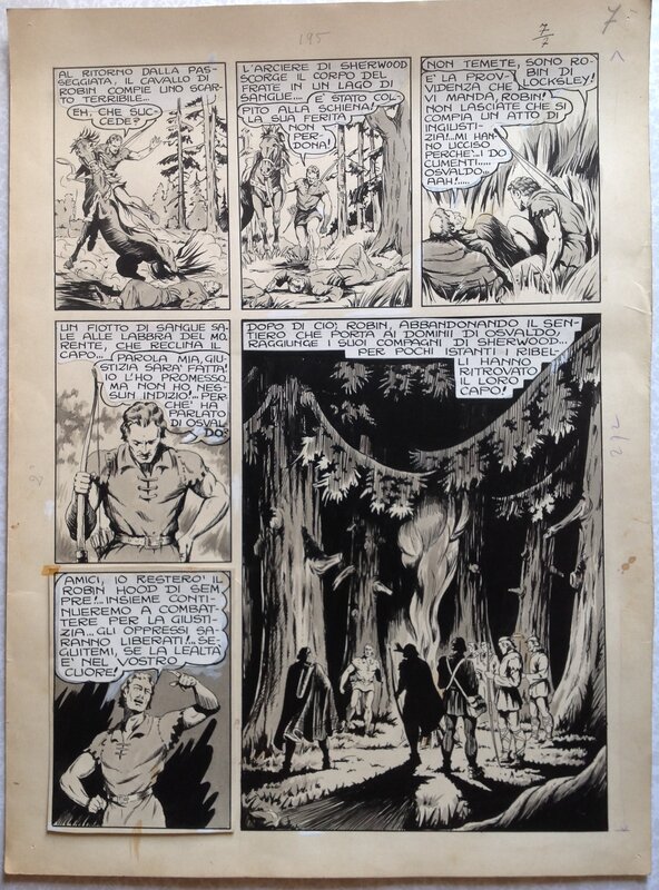 Charlas Bertrand (Atelier Chott) Robin des Bois 7 Manoir de la Crainte Planche Originale 6 Lavis & Encre de Chine 1948 - Comic Strip