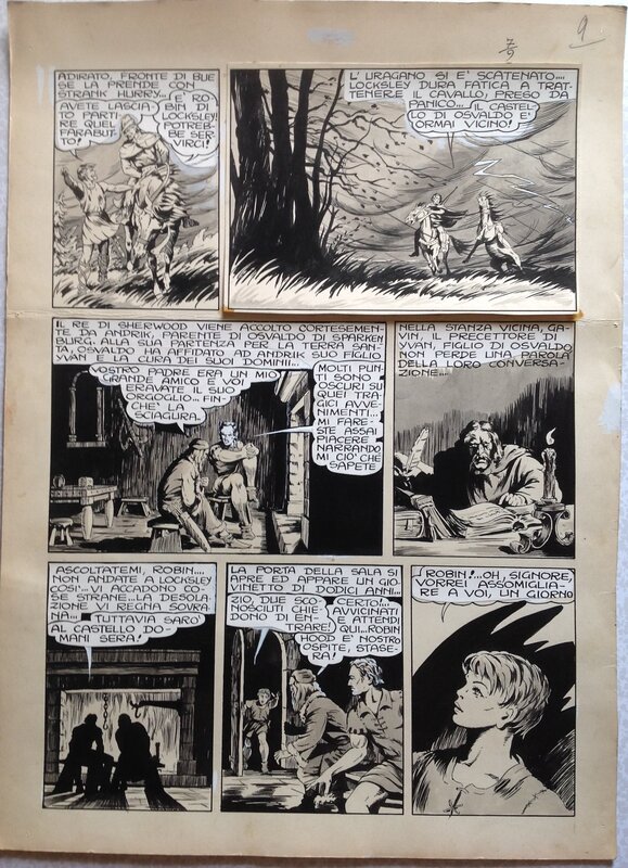 Charlas Bertrand (Atelier Chott) Robin des Bois 7 Manoir de la Crainte Planche Originale 8 Lavis & Encre de Chine 1948 - Comic Strip