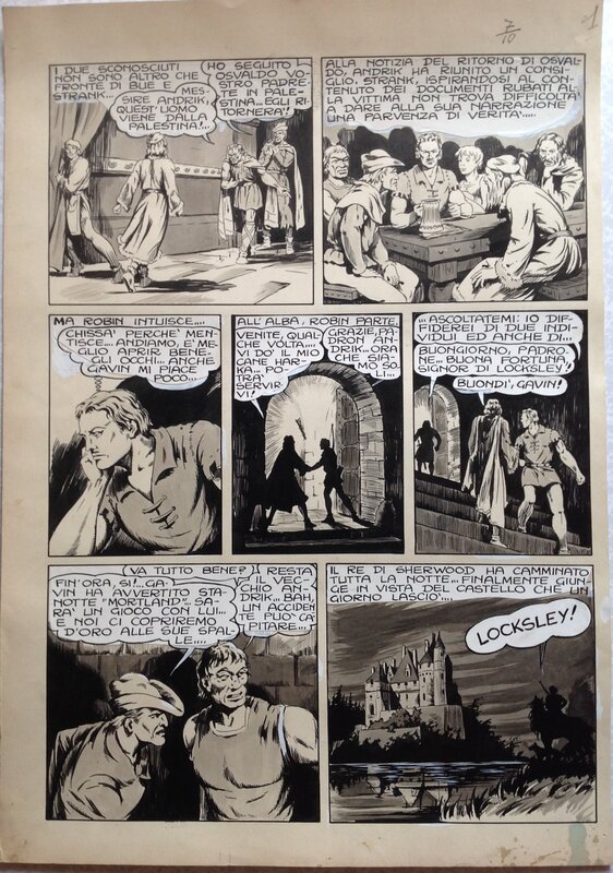 Charlas Bertrand (Atelier Chott) Robin des Bois 7 Manoir de la Crainte Planche Originale 9 Lavis & Encre de Chine 1948 - Comic Strip