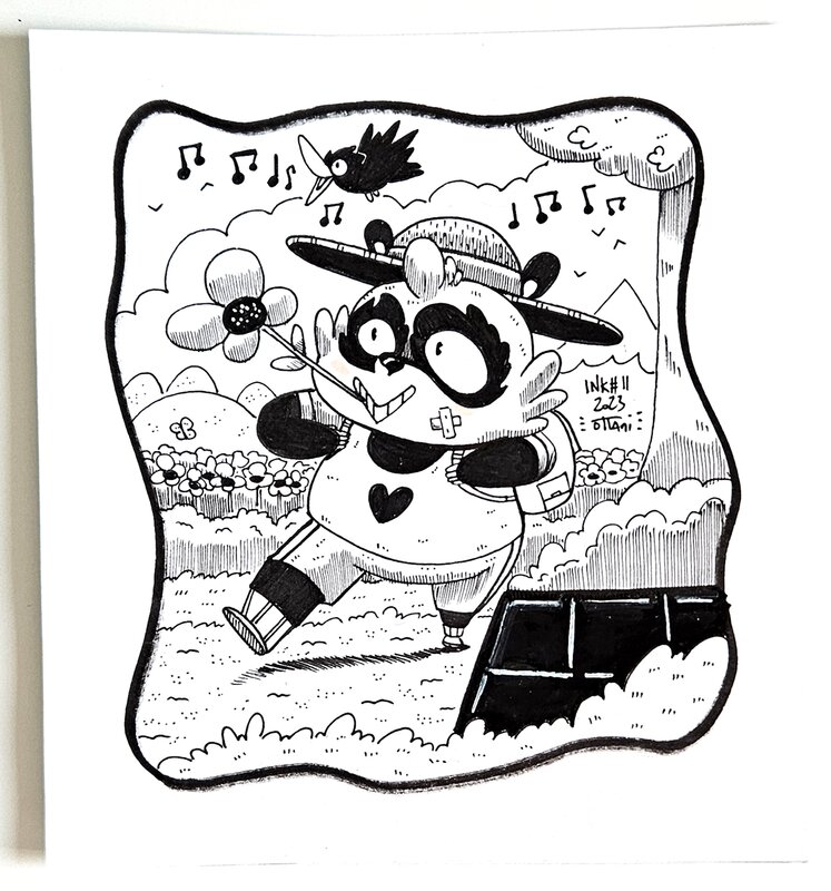 Dessin original de l'Inktober 2023 : Panda bucolique par oTTami ! - Original Illustration