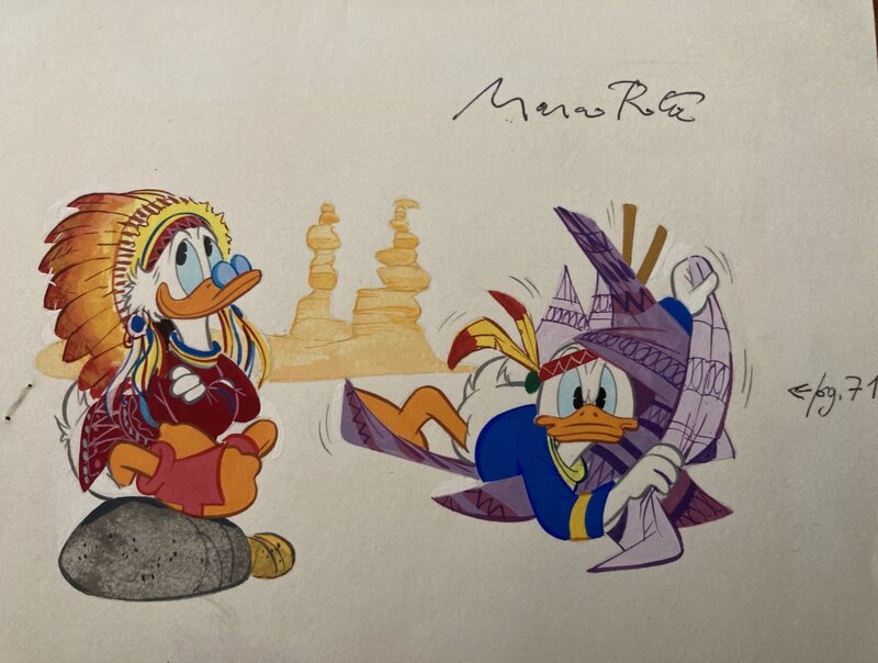 Marco Rota, Uncle Scrooge and Donald Duck play Indians F.S. - Original Illustration