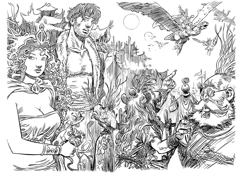 Mohamed Aouamri, Wojtek Olszówka, Mara & Co - encre basée sur la dédicace créée par Mohamed Aouamri - Original art