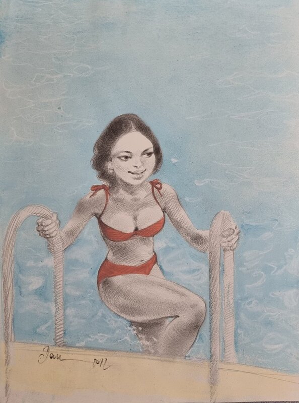 En vente - Dan Verlinden, Dan - illustration originale en couleur - la nageuse - Illustration originale