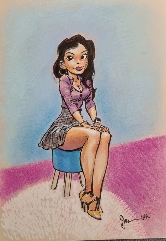 For sale - Dan Verlinden, Dan - illustration originale en couleur - la poseuse - Original Illustration
